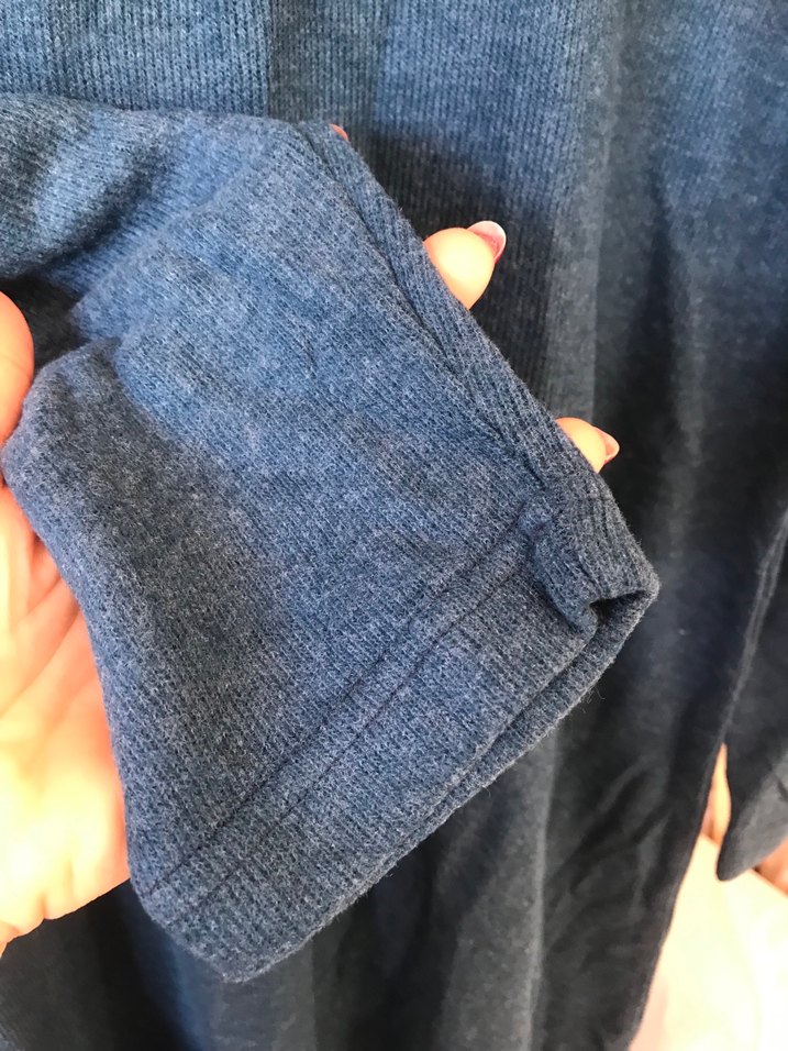 Uzun Kollu Mavi Keten Triko Elbise - Görsel 3