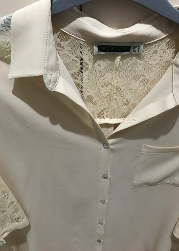 Dantel Detaylı Bej Kadın Gömlek - Görsel 5