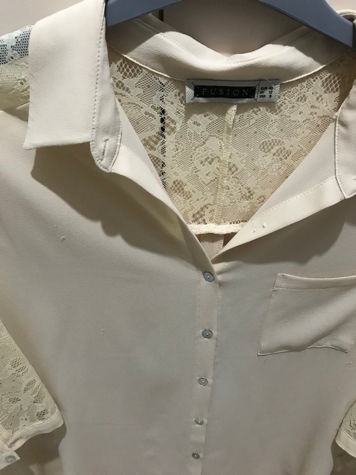 Dantel Detaylı Bej Kadın Gömlek - Görsel 5