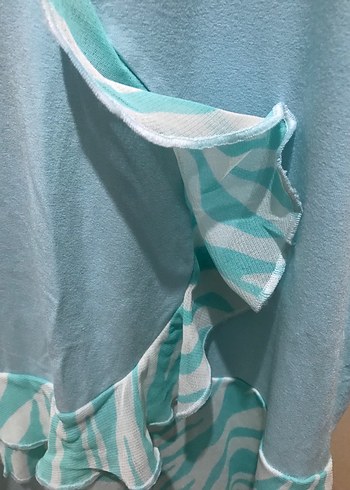 Mavi Kolsuz V-Yaka Fırfırlı Bluz - Görsel 3