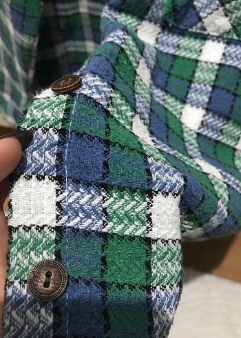 Düğmeli Yeşil Kareli Kadın Gömlek - Görsel 6