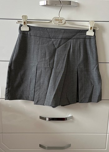 Gri Pliseli Mini Etek - Görsel 2