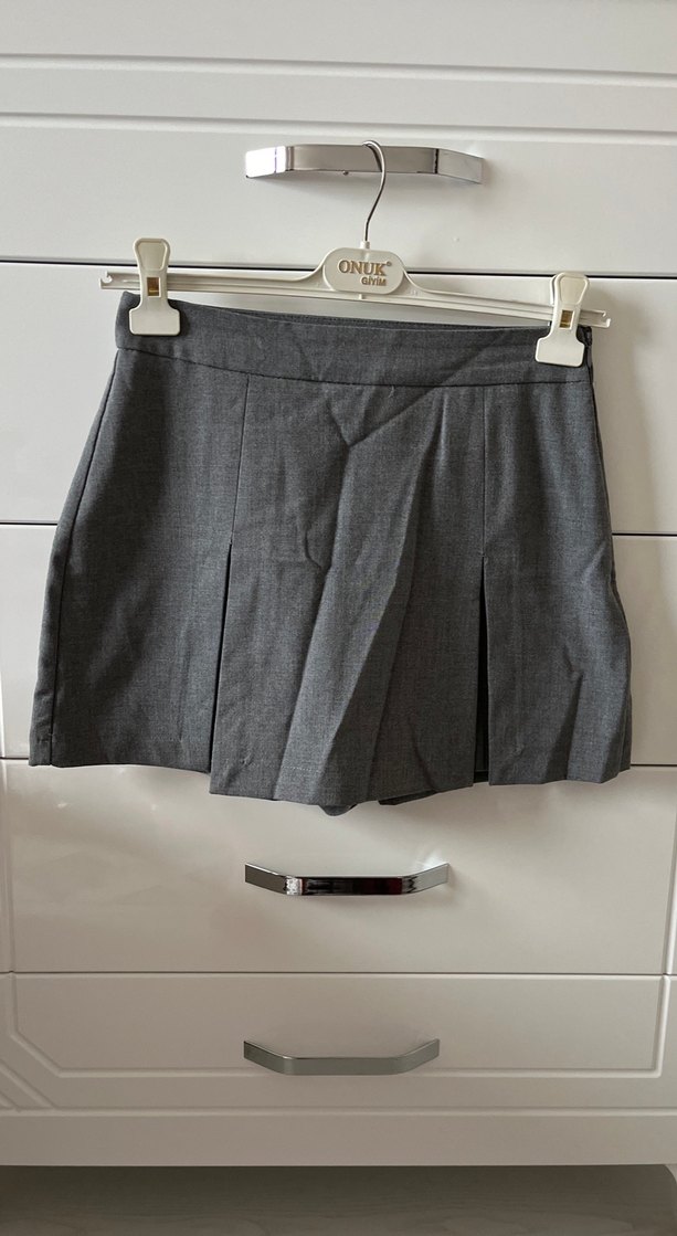 Gri Pliseli Mini Etek - Görsel 2