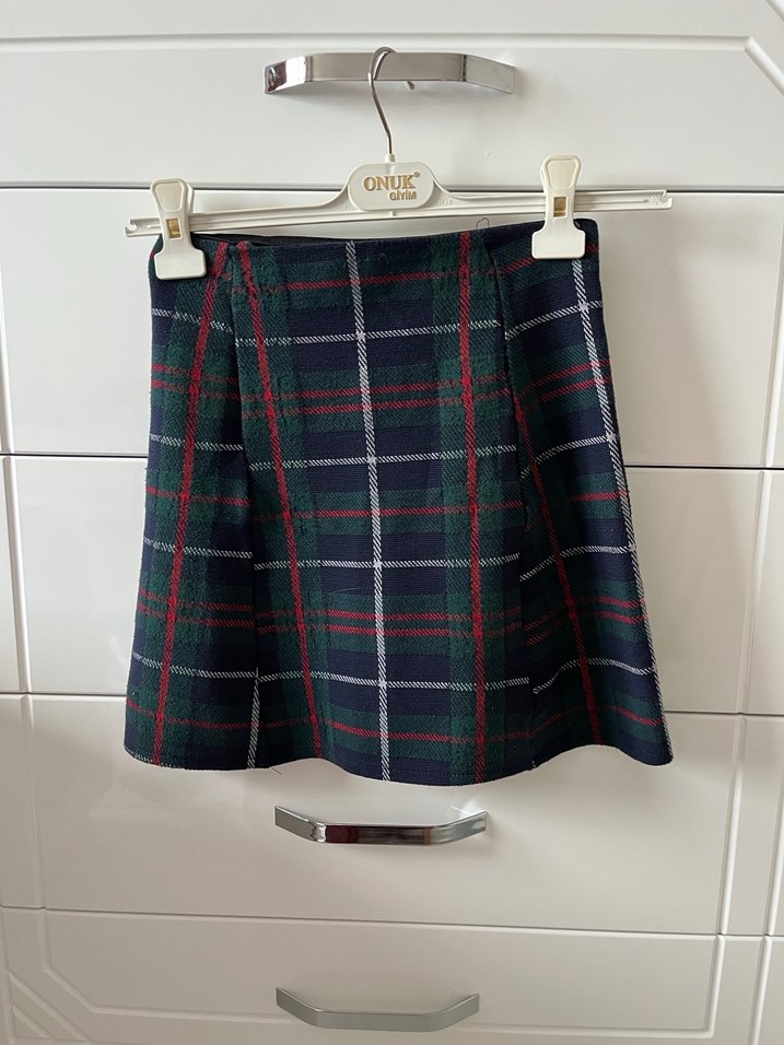 Ekose Desenli Kısa Pilili Mini Etek - Görsel 2