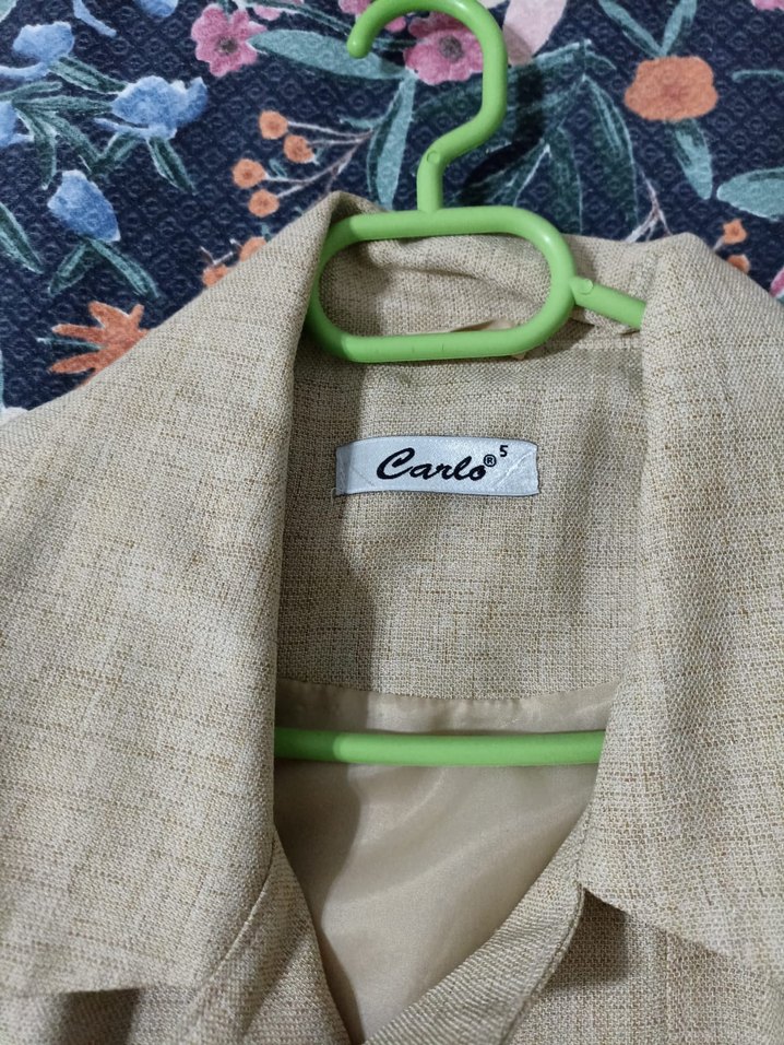 Bej Uzun Kollu Keten Ceket - Görsel 2