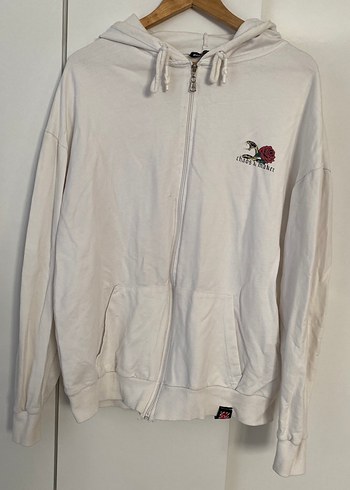 Kadın Beyaz Fermuarlı Kapüşonlu Sweatshirt