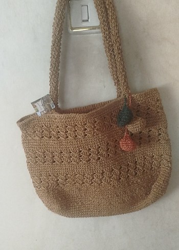 Zara Bej Örgü Kadın Çanta Püsküllü