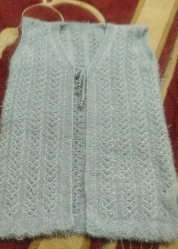 Gri V Yaka Örgü Kadın Yelek - Görsel 3