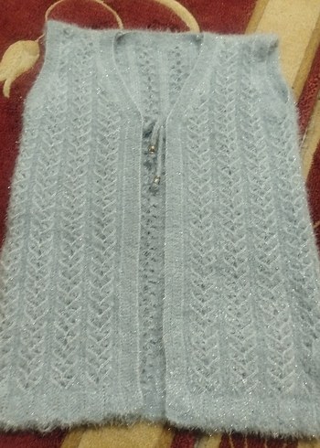 Gri V Yaka Örgü Kadın Yelek - Görsel 2