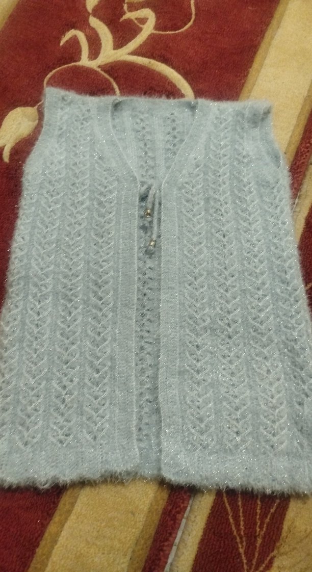 Gri V Yaka Örgü Kadın Yelek - Görsel 2