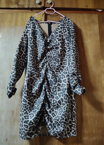 leopar desenli mini elbise - Görsel 2