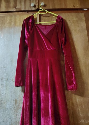 Bordo V Yaka Kadın Midi Elbise - Görsel 4