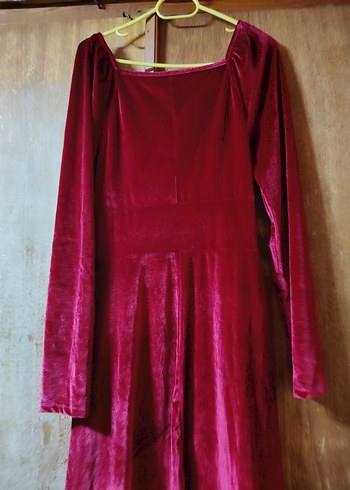 Bordo V Yaka Kadın Midi Elbise - Görsel 5