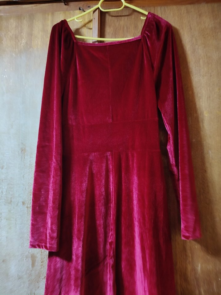 Bordo V Yaka Kadın Midi Elbise - Görsel 5