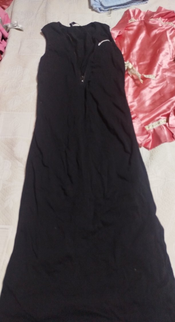 Siyah V Yaka Uzun Günlük Elbise - Görsel 3