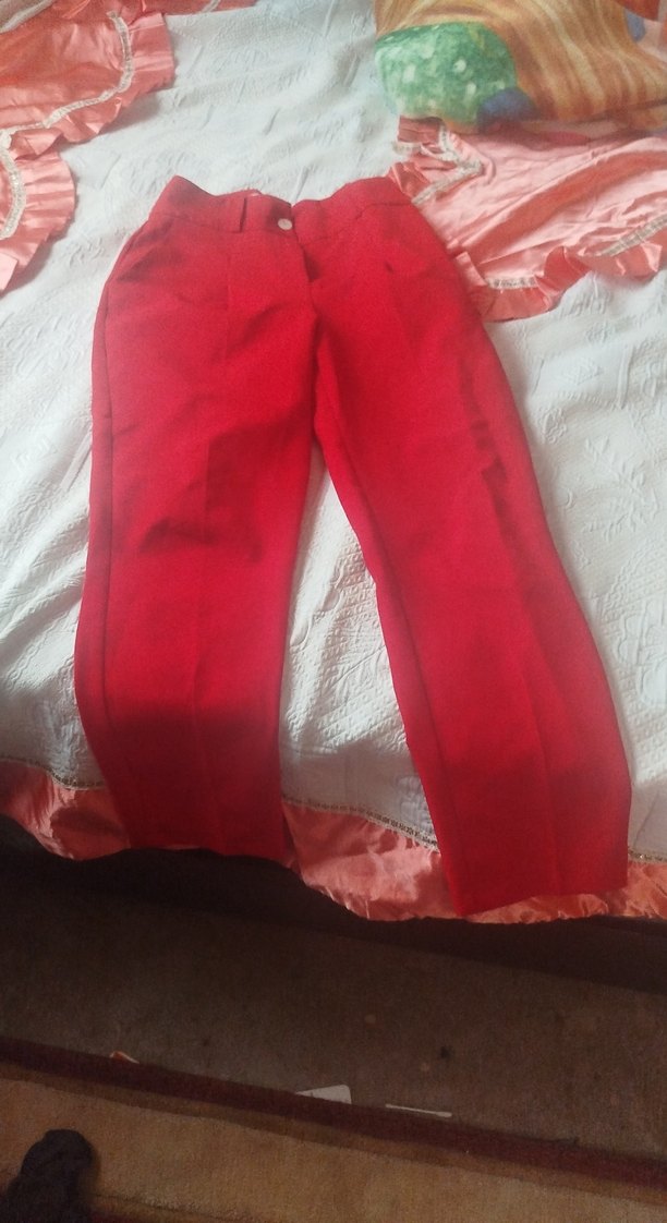 Düğmeli Kırmızı Kadın Kumaş Pantolon - Görsel 3