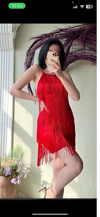 s Beden kırmızı Renk Püsküllü kırmızı kısa elbise