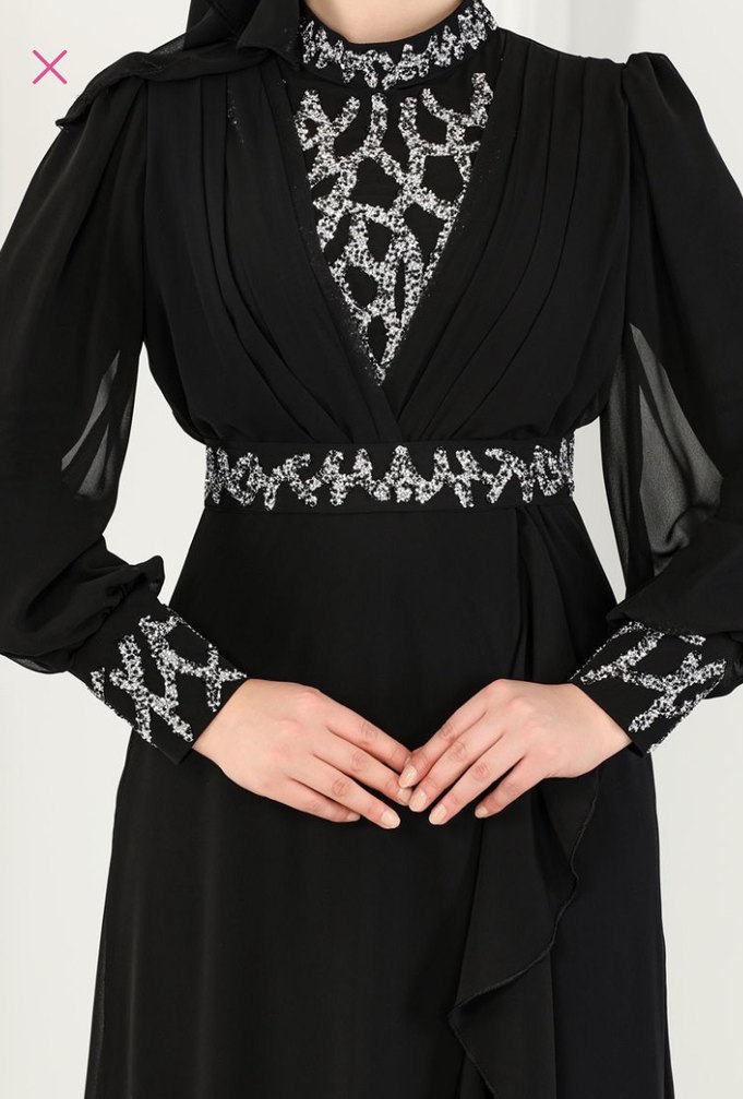 Drapeli Siyah Uzun Abiye Elbise - Görsel 3