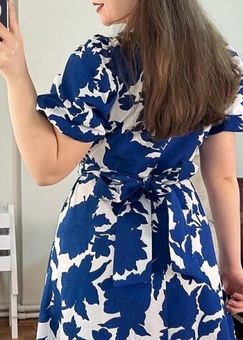 Lacivert V Yaka Düğmeli Elbise - Görsel 3