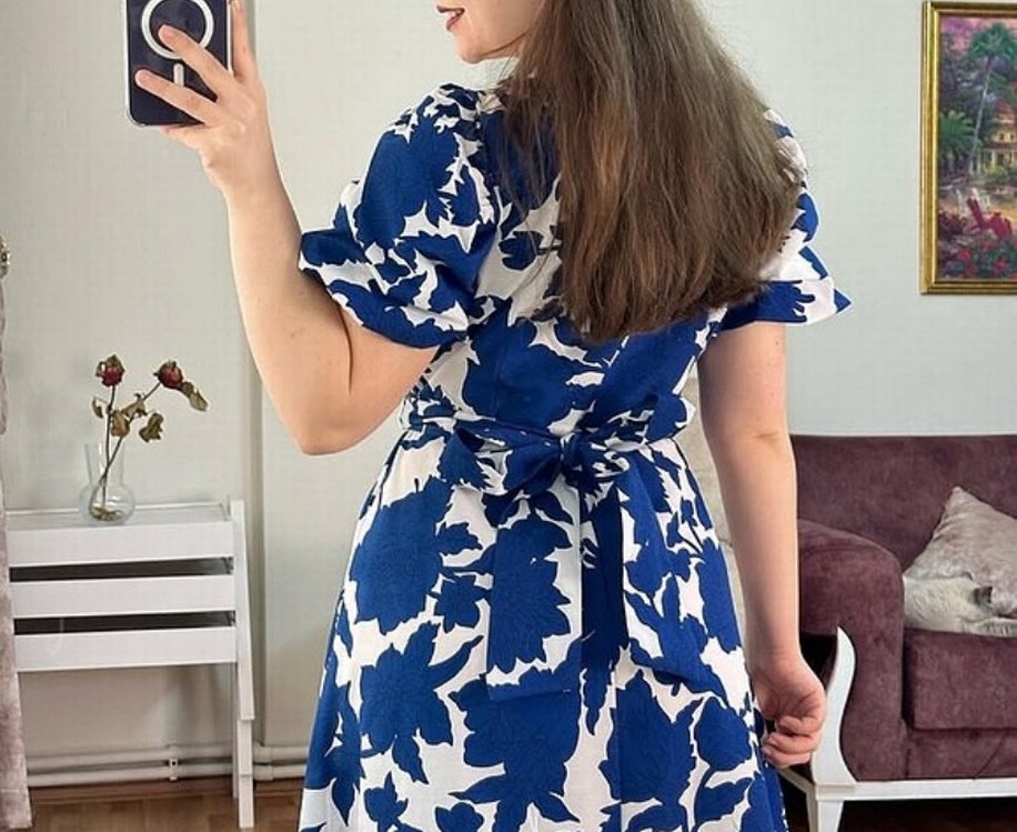 Lacivert V Yaka Düğmeli Elbise - Görsel 3