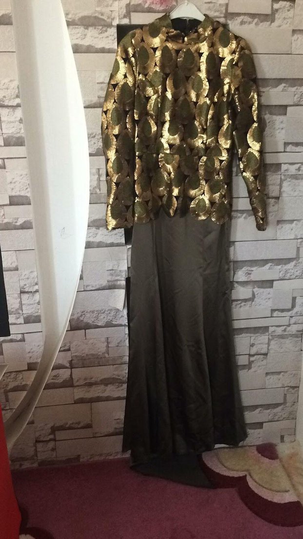 Uzun Kollu Kamuflaj Desenli Haki Abiye - Görsel 2