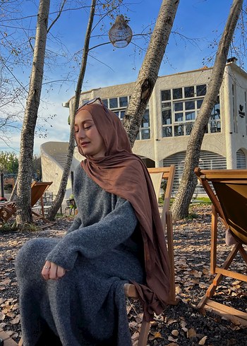 Uzun Gri Triko Kadın Elbise - Görsel 2