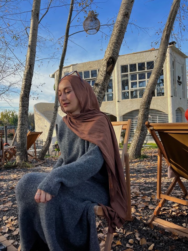 Uzun Gri Triko Kadın Elbise - Görsel 2