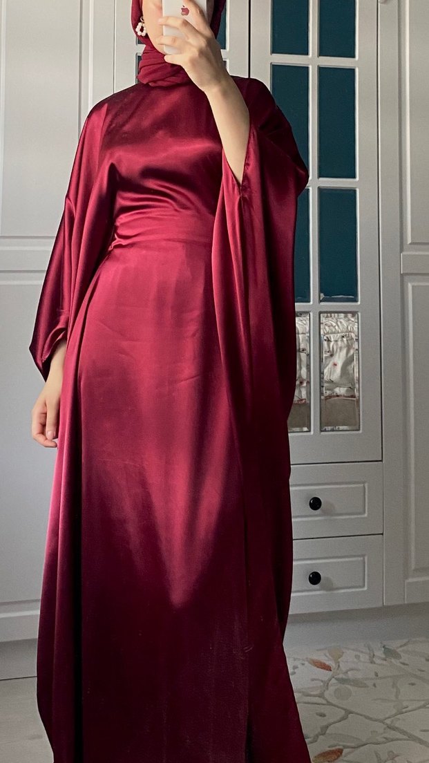 Kırmızı Uzun Kollu Salaş Bohem Kadın Elbise - Görsel 2