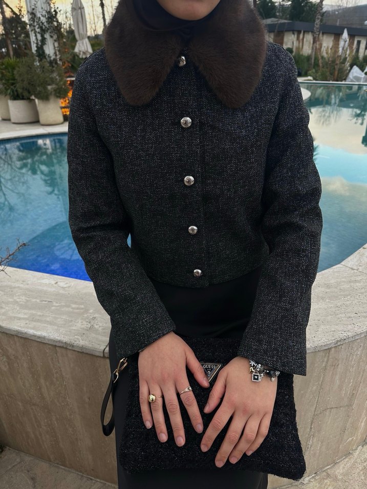 Uzun Bağlamalı Denim Kadın Ceket - Görsel 3