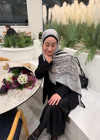 Gri İpek Görünümlü Bohem Drape Şal - Görsel 2