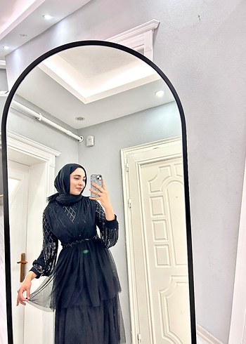 Uzun Kollu Siyah Gotik Abiye Elbise