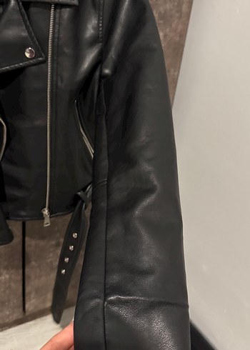 s Beden Siyah Deri Biker Ceket