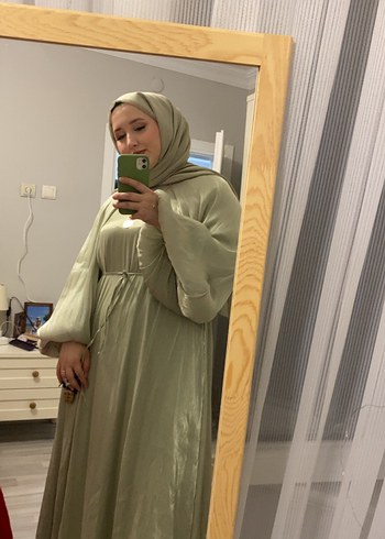 l Beden turkuaz Renk Manuka Salaş Kesim, Uzun Kollu, Yeşil Kadın Elbise