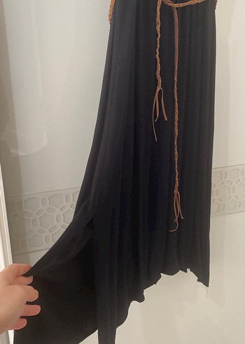 Siyah Süet Bohem Uzun Elbise - Görsel 3