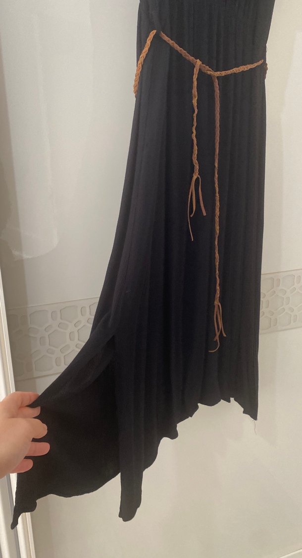 Siyah Süet Bohem Uzun Elbise - Görsel 3