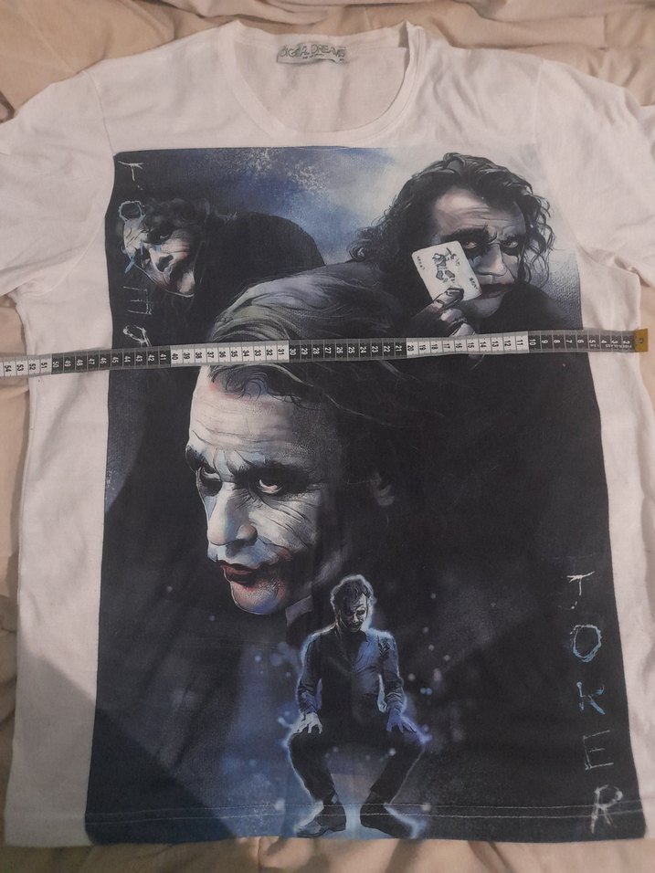 Uzun Kesim Beyaz Joker Baskılı Erkek Tişört - Görsel 3