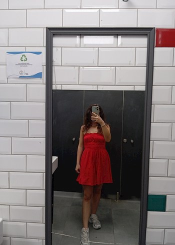 Kırmızı Straplez Mini Elbise - Görsel 2