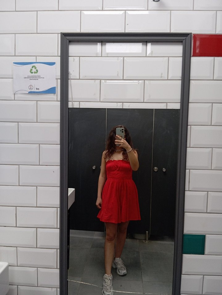 Kırmızı Straplez Mini Elbise - Görsel 2