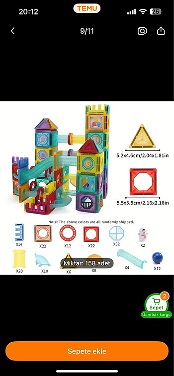 158 parçalı manyetik blok oyuncak