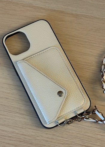 Zincir Askı Detaylı Beyaz Bohem Telefon Kılıfı iPhone 13