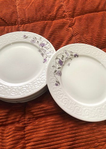 Beyaz Çiçek Desenli Porselen Tabak 6 lı servis tabağı - Görsel 2