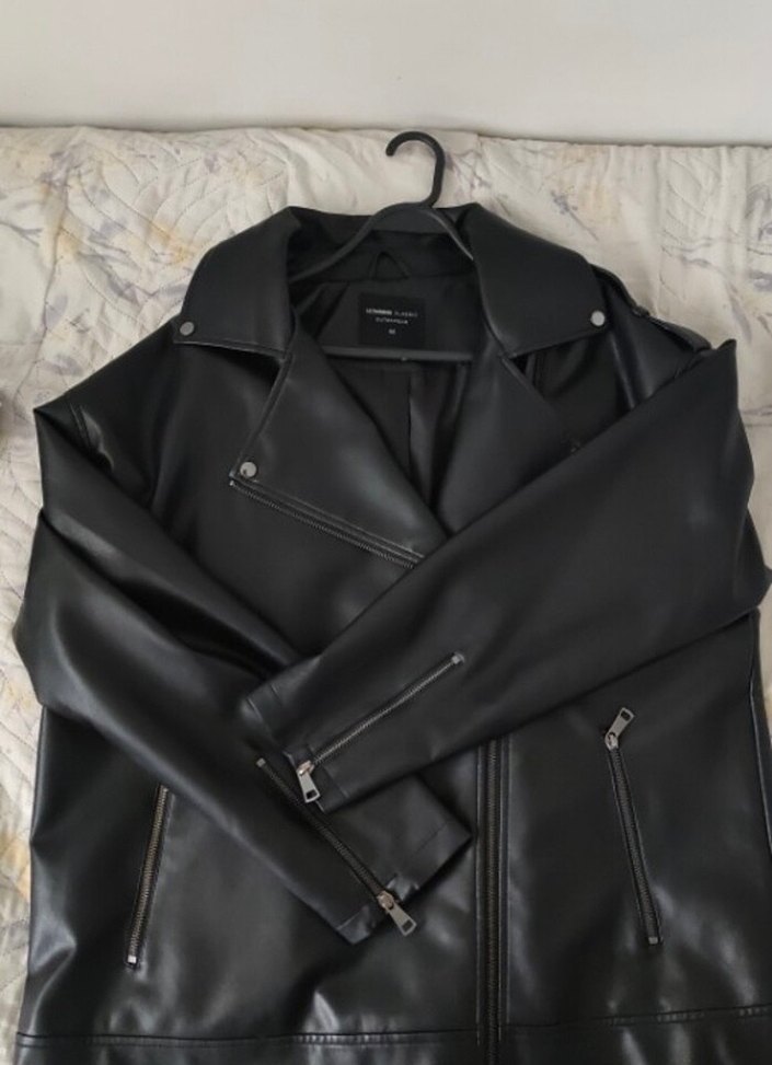 Siyah Deri Biker Ceket Kadın - Görsel 2