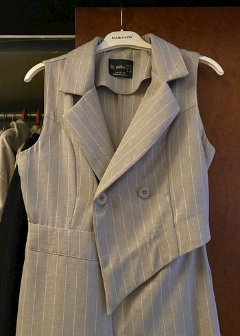 Bej Keten Düğmeli Kolsuz Kadın Tulum - Görsel 2