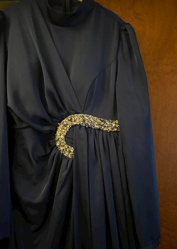 Lacivert Drapeli Uzun Abiye Elbise - Görsel 2