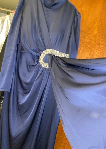 Lacivert Drapeli Uzun Abiye Elbise - Görsel 3