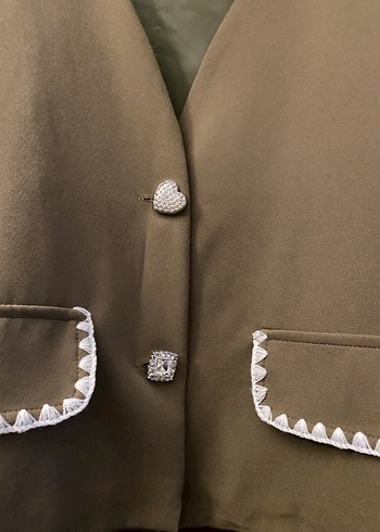 Bej Düğmeli Kadın Ceket ve etek takım - Görsel 2