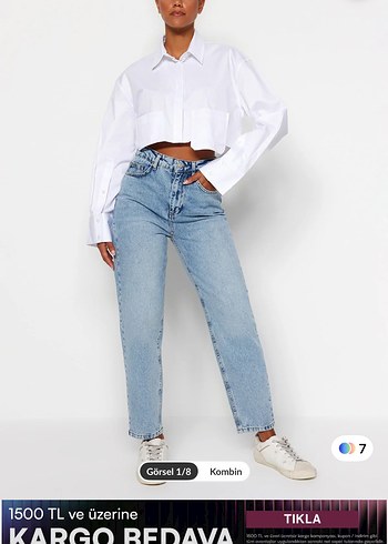 Açık Mavi Yüksel Bel Mom Jeans - Görsel 9