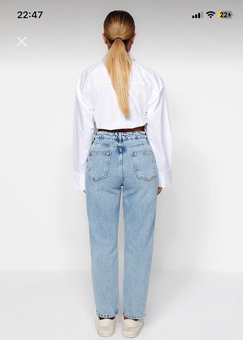 Açık Mavi Yüksel Bel Mom Jeans - Görsel 6