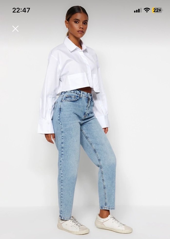 Açık Mavi Yüksel Bel Mom Jeans - Görsel 2