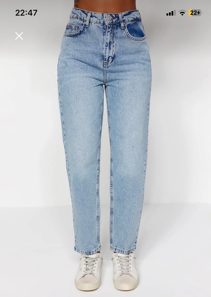 Açık Mavi Yüksel Bel Mom Jeans - Görsel 4